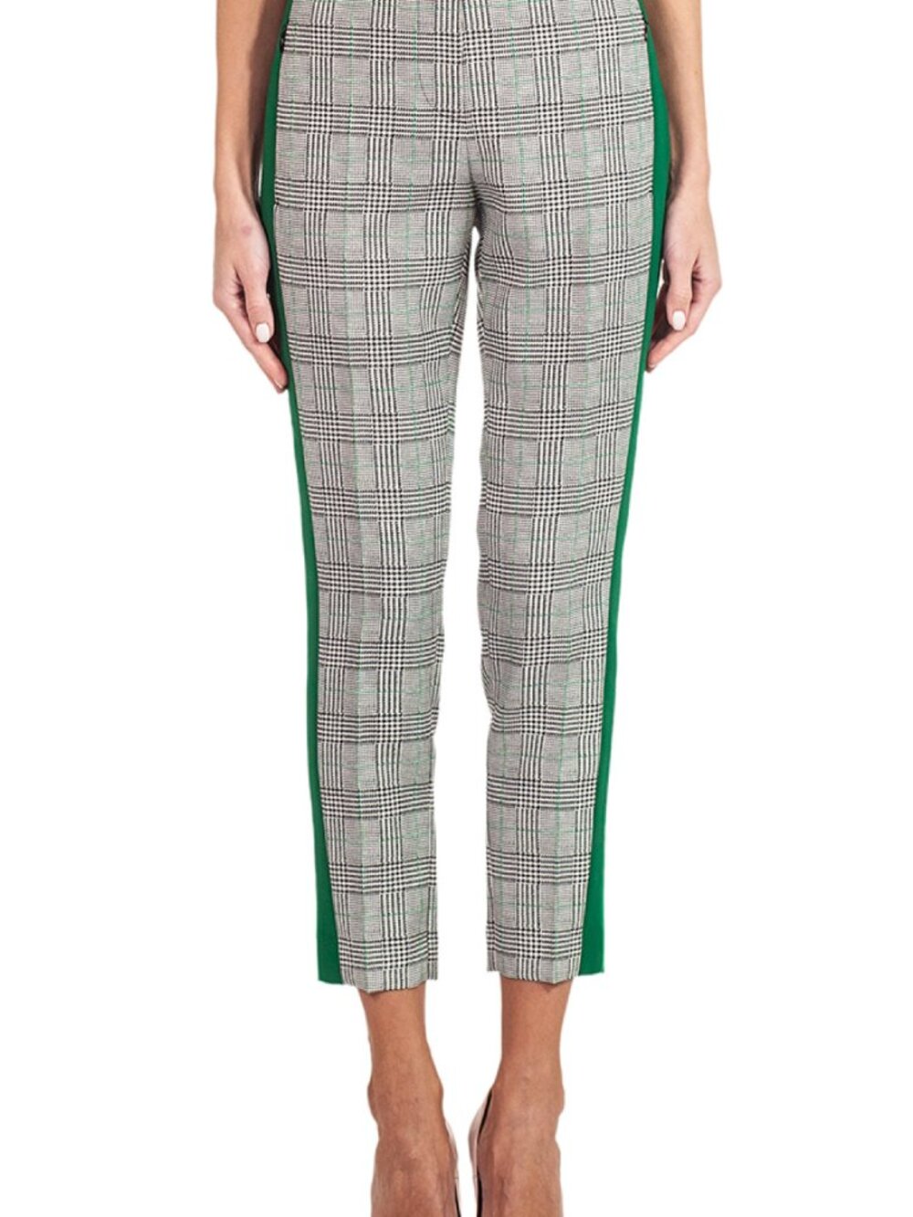 Marc Cain Black and White Glen Check Pants With Green Stipe Size N2 (US4)